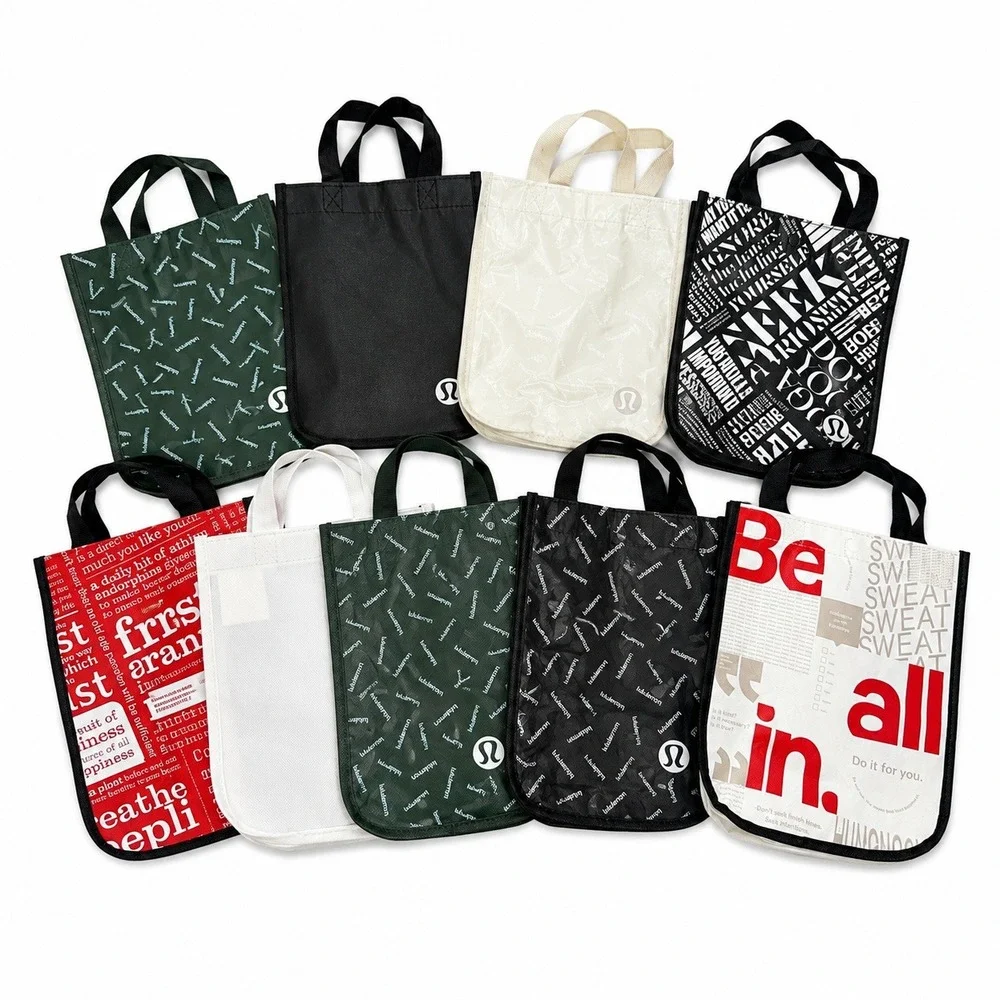 Lululemon Lot of 10 Reusable Shopping Bag Tote Lot Red Black Green Manifesto